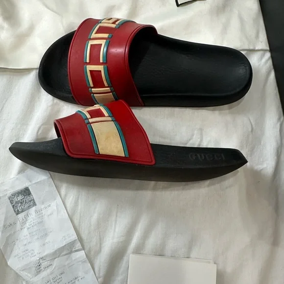 Gucci Red and Black Slide Sandals - Picture 4 of 10